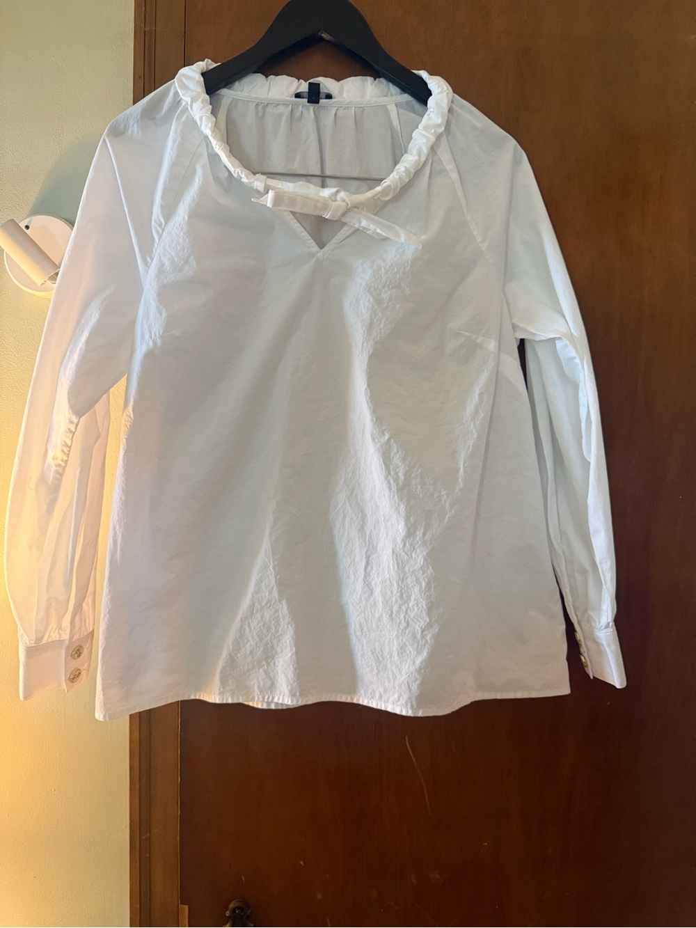 Talbots White Ruffle-Trim Long-Sleeve Blouse Petites
